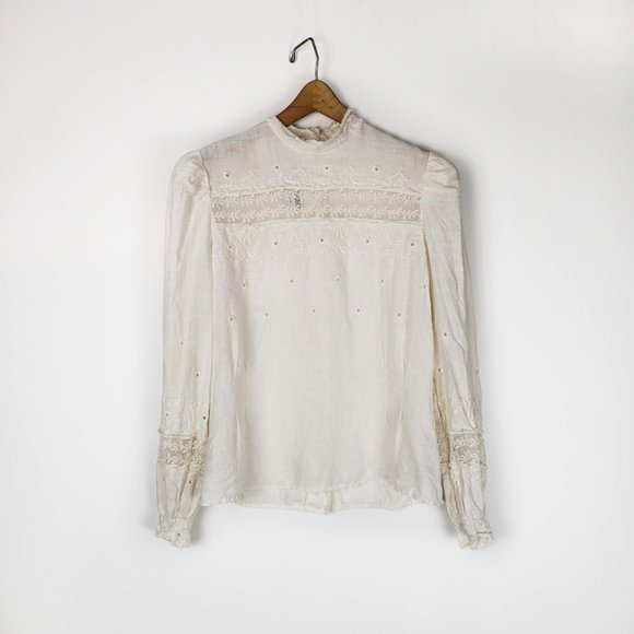 Vintage Tops - VTG Cloak of Many Colors cream prairie top M